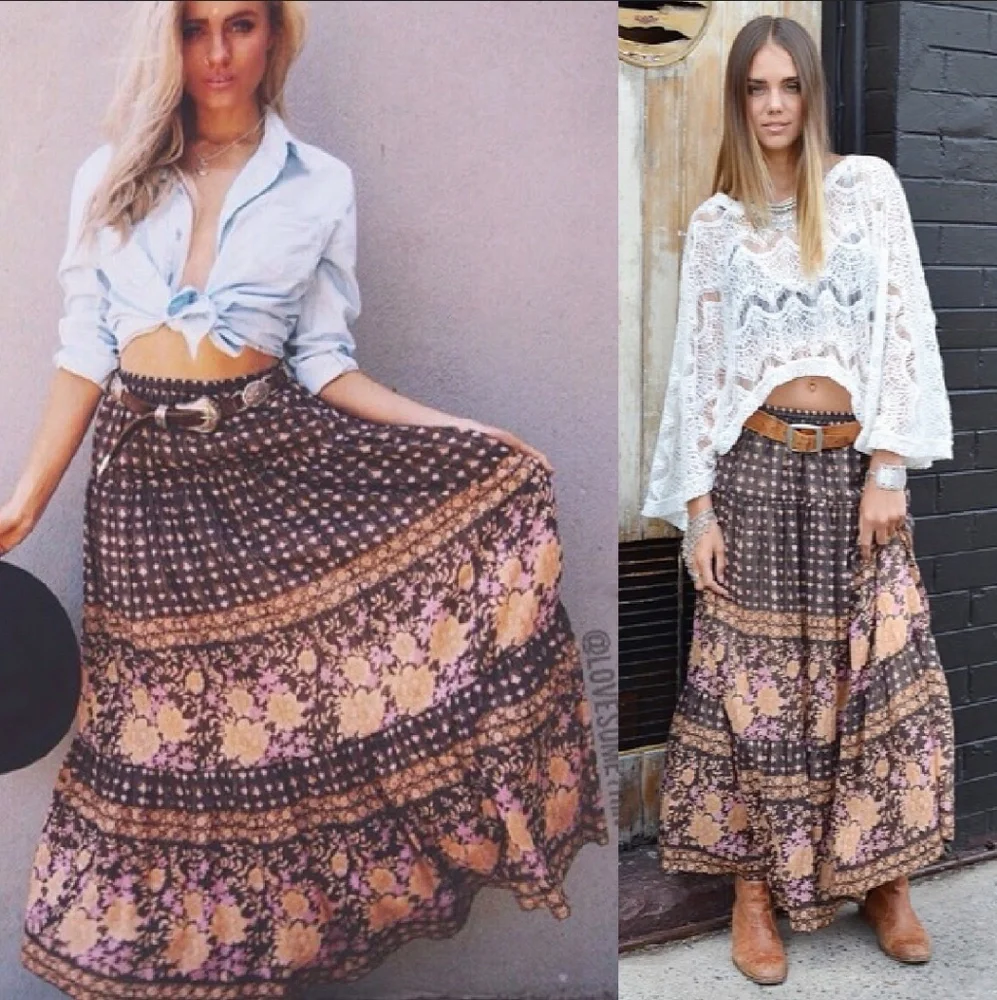 Spell designs desert rose maxi skirt raven brown S